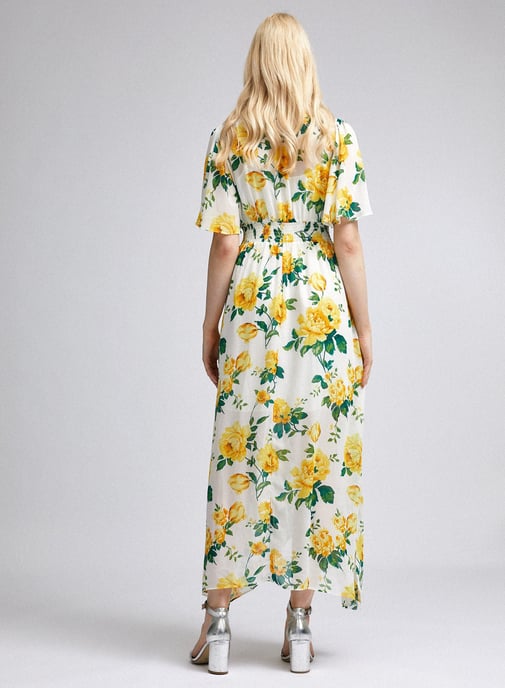 Dorothy Perkins Womens Yellow Floral Print Midi Short Sleeve V Neck Dress