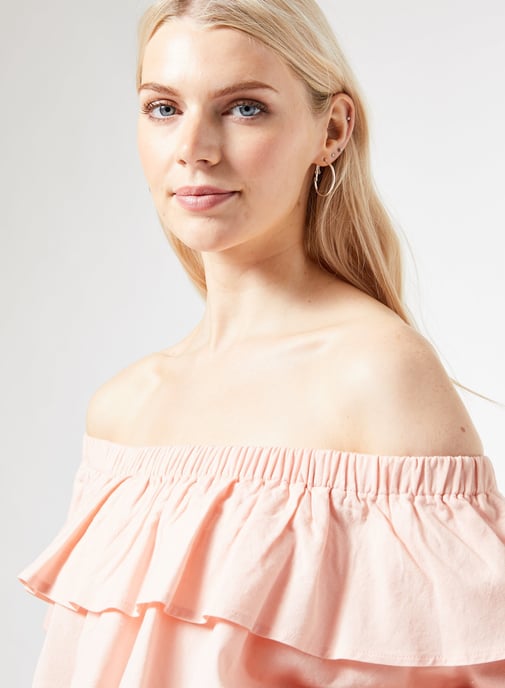 Dorothy Perkins Womens Pink Double Frill Bardot Mini Dress Shoulderless