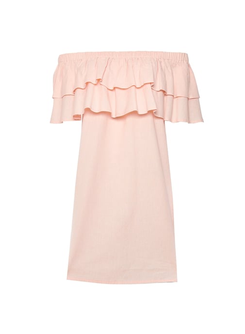 Dorothy Perkins Womens Pink Double Frill Bardot Mini Dress Shoulderless