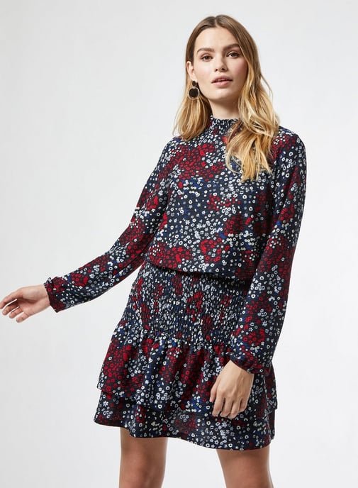 Dorothy Perkins Womens Black Ditsy Sheered Mini Dress Long Sleeve Daywear Top