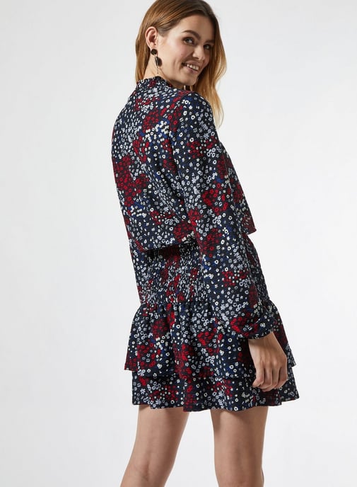 Dorothy Perkins Womens Black Ditsy Sheered Mini Dress Long Sleeve Daywear Top