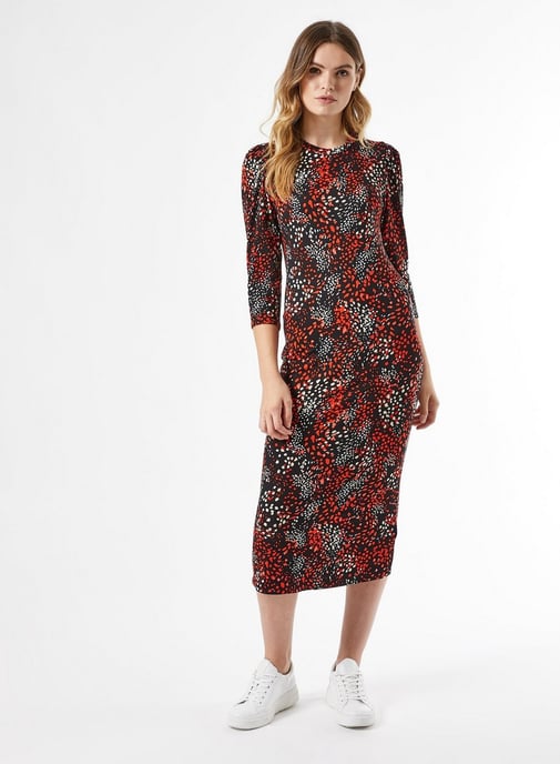 Dorothy Perkins Womens Black and Red Pattern Bodycon Midi Dress Spring Casual