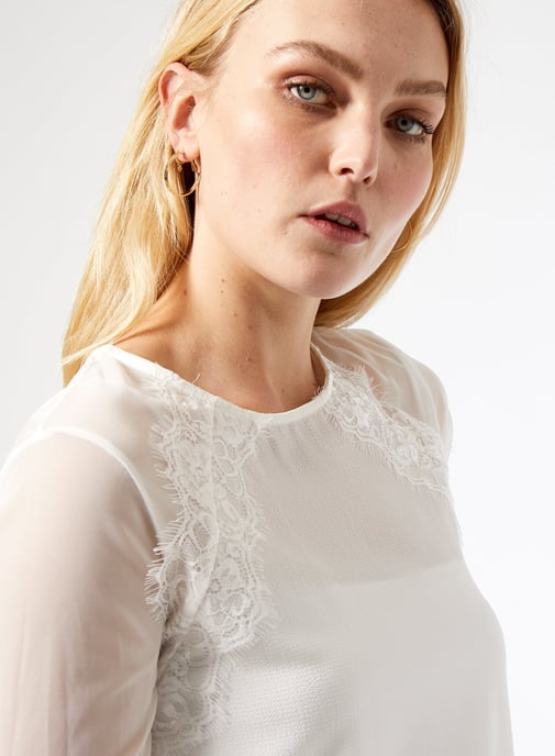 Dorothy Perkins Womens Tall White Lace Insert T-Shirt Short Sleeve Blouse Top
