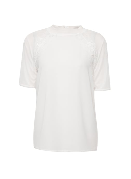 Dorothy Perkins Womens Tall White Lace Insert T-Shirt Short Sleeve Blouse Top