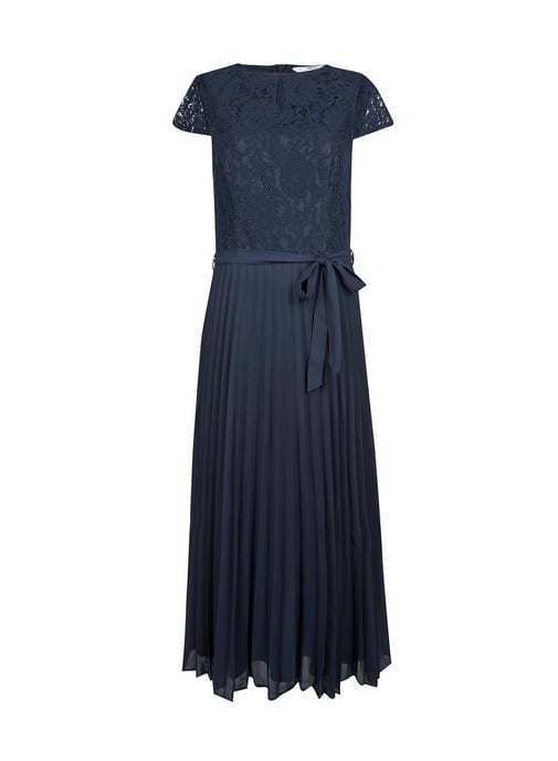 Dorothy Perkins Womens Tall Navy Blue Lace Pleated Dress Short Sleeve Round Neck