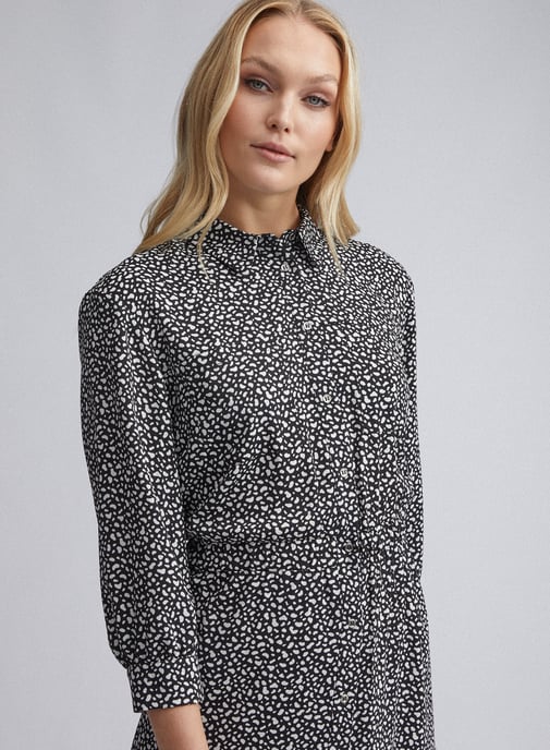 Dorothy Perkins Womens Tall Black Pebble Print Midi Shirt Dress 3/4 Sleeve