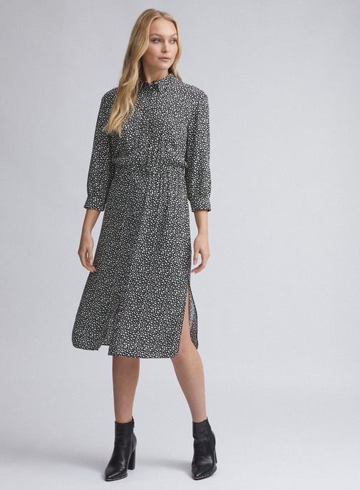 Dorothy Perkins Womens Tall Black Pebble Print Midi Shirt Dress 3/4 Sleeve