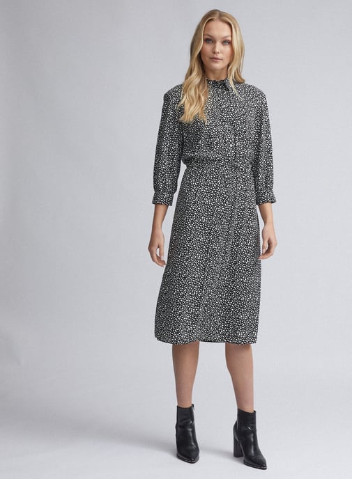 Dorothy Perkins Womens Tall Black Pebble Print Midi Shirt Dress 3/4 Sleeve