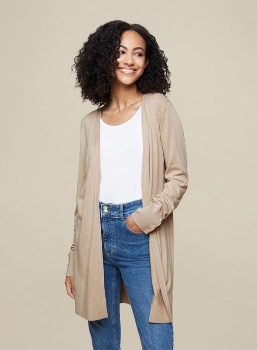 Dorothy Perkins Womens Tall Oatmeal Pearl Cardigan Knitwear Jumper Top