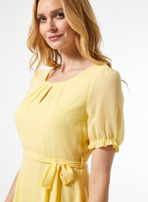 Dorothy Perkins Womens Billie & Blossom Yellow Puff Sleeve Midi Dress Scoop Neck