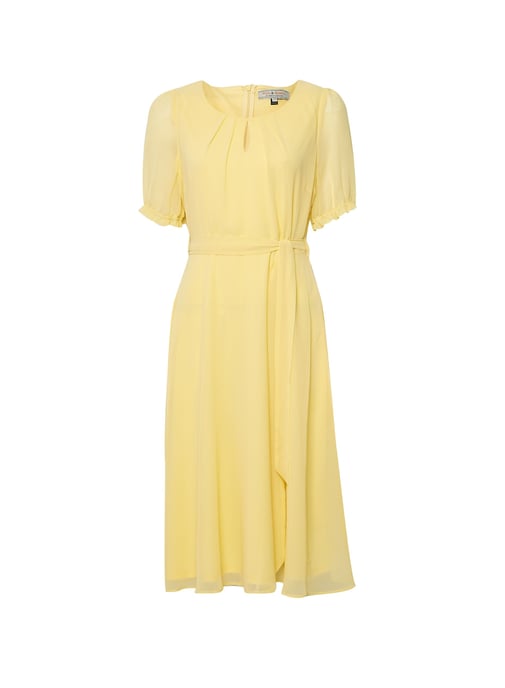 Dorothy Perkins Womens Billie & Blossom Yellow Puff Sleeve Midi Dress Scoop Neck