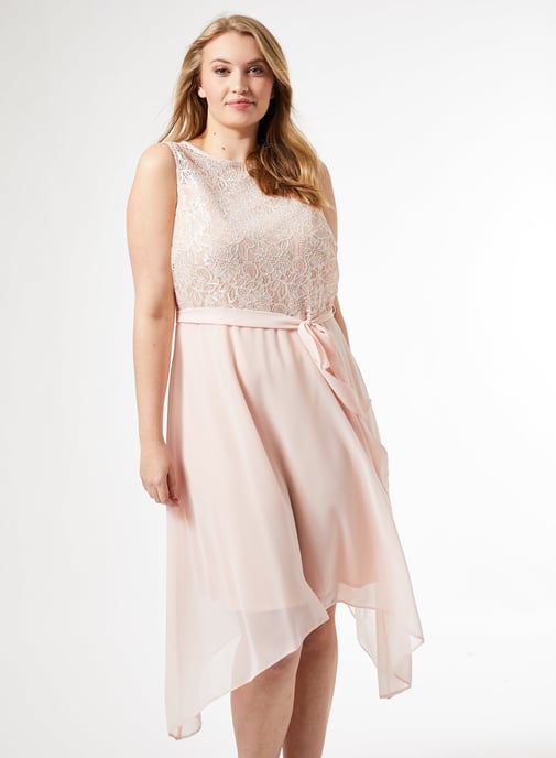 Dorothy Perkins Womens Billie & Blossom Curve Pink Lace Hanky Hem Midi Dress