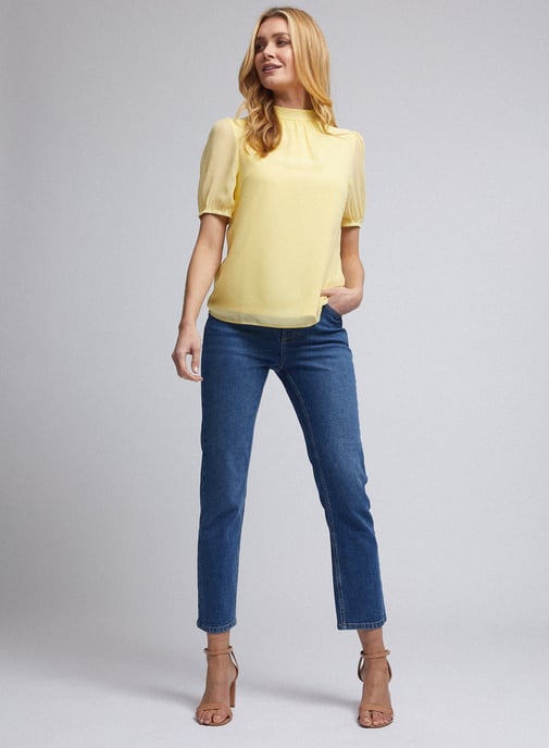 Dorothy Perkins Womens Billie & Blossom Lemon Puff Sleeve Shell Top Blouse