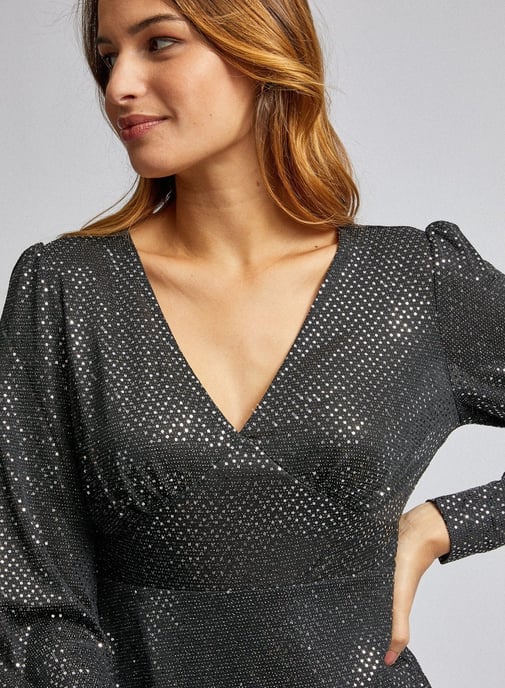 Dorothy Perkins Womens Vero Moda Black Short Skater Dress Long Sleeve V-Neck