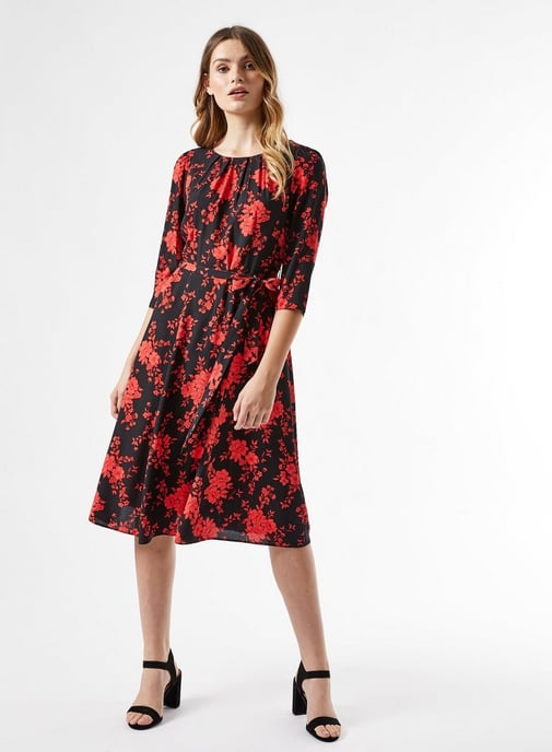Dorothy Perkins Womens Billie and Blossom Black Floral Print Midi Skater Dress
