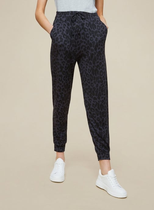 Dorothy Perkins Womens Black Animal Print Cuffed Leg Joggers Activewear Trousers