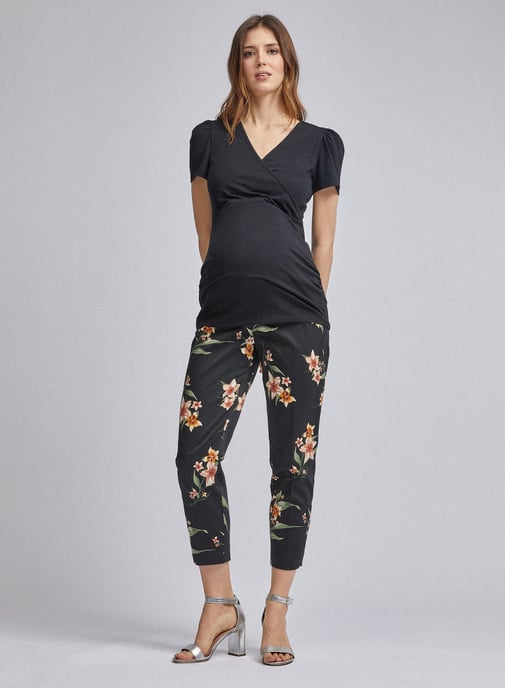 Dorothy Perkins Womens Maternity Black Ankle Grazer Trousers Pants Floral Print