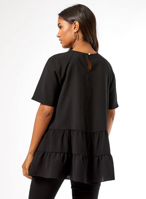 Dorothy Perkins Womens Maternity Black Tiered Frill Top Blouse Short Sleeve