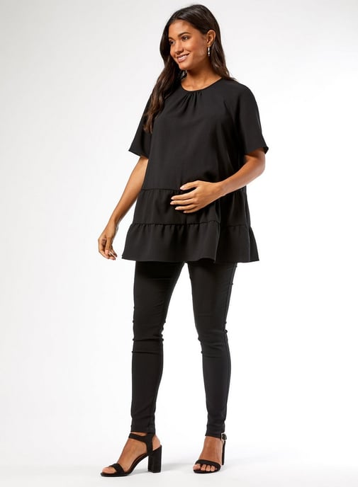 Dorothy Perkins Womens Maternity Black Tiered Frill Top Blouse Short Sleeve