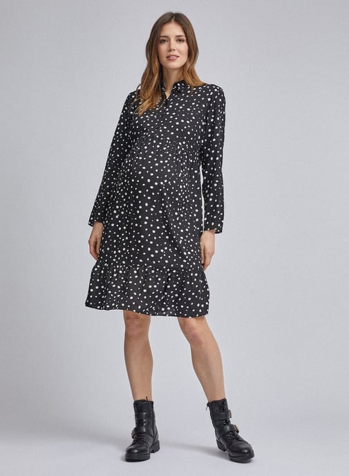 Dorothy Perkins Womens Maternity Black Spot Printed Dress Knee-Long Long Sleeve