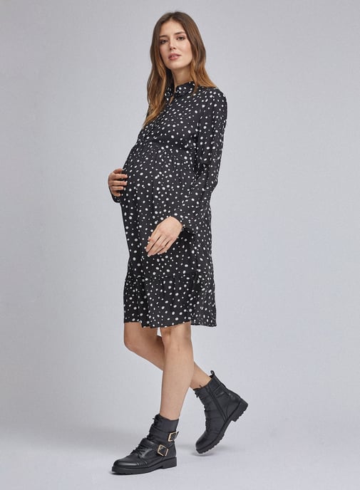 Dorothy Perkins Womens Maternity Black Spot Printed Dress Knee-Long Long Sleeve