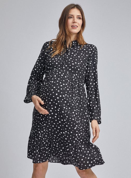 Dorothy Perkins Womens Maternity Black Spot Printed Dress Knee-Long Long Sleeve