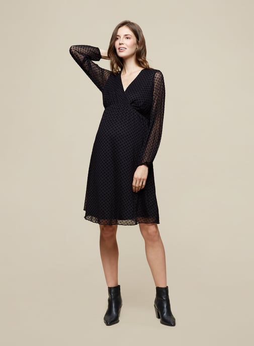 Dorothy Perkins Womens Maternity Black Mesh Wrap Dobby Dress Long Sleeve