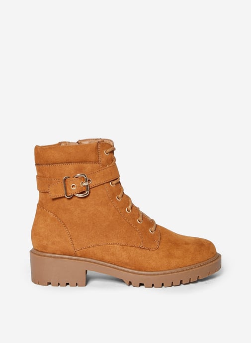 Dorothy Perkins Womens Tan Mona Biker Ankle Boots Lace Up Casual