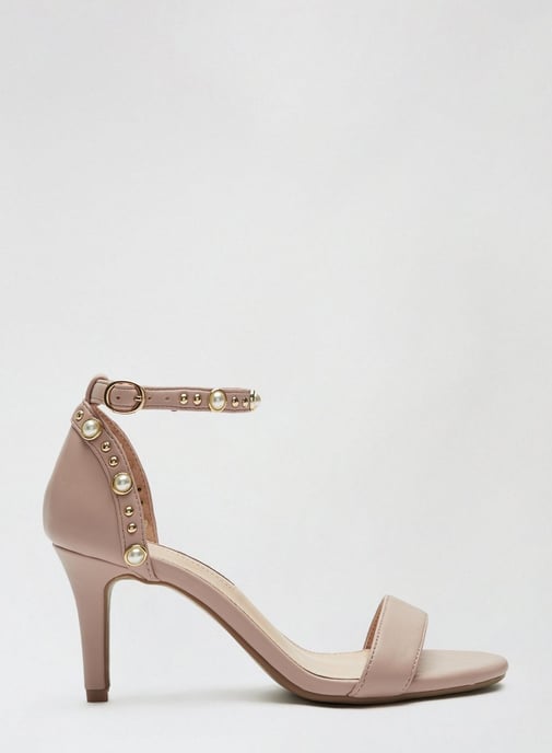 Dorothy Perkins Womens Beige Simba Pearl Heeled Ankle Sandals Stiletto Shoes