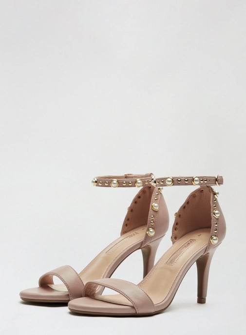 Dorothy Perkins Womens Beige Simba Pearl Heeled Ankle Sandals Stiletto Shoes