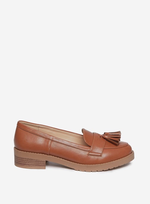 Dorothy Perkins Womens Wide Fit Brown Litty Loafers Slip On Flat Round Toe Shoes