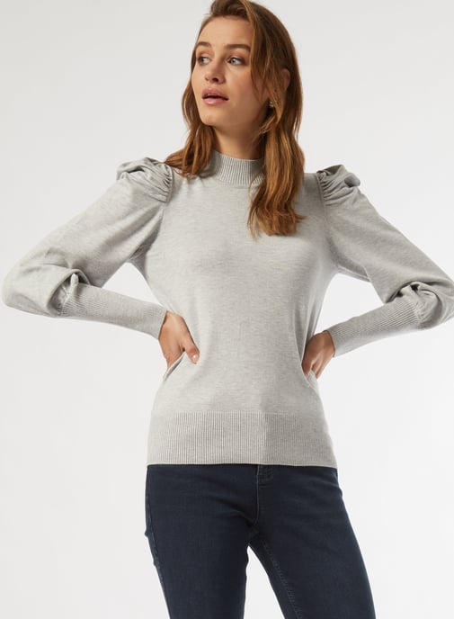 Dorothy Perkins Womens Grey Marl Volume Sleeve Jumper Sweater Pullover Knitwear