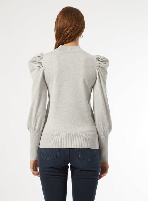 Dorothy Perkins Womens Grey Marl Volume Sleeve Jumper Sweater Pullover Knitwear