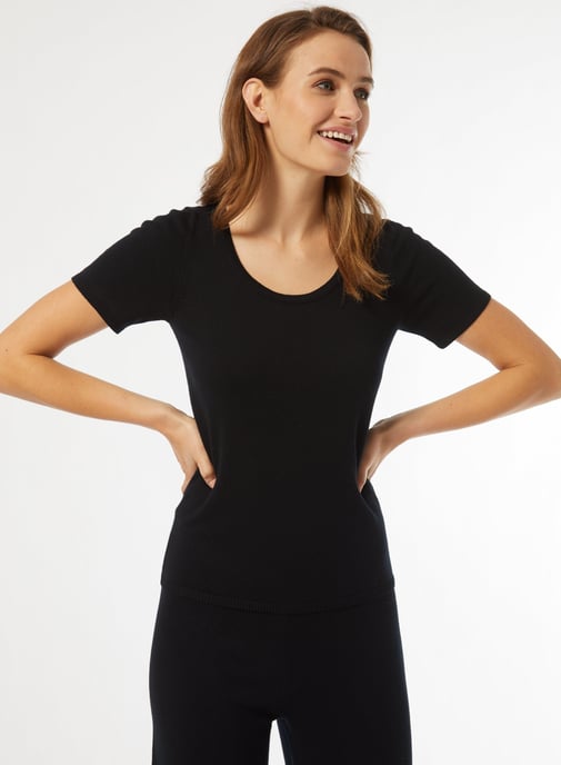 Dorothy Perkins Womens Black Crop Knitted Top Short Sleeve Casual Blouse Shirt