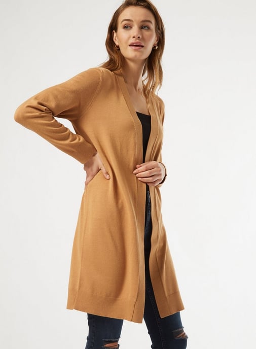 Dorothy Perkins Womens Camel Longline Cardigan Long Sleeve Jumper Knitwear Top