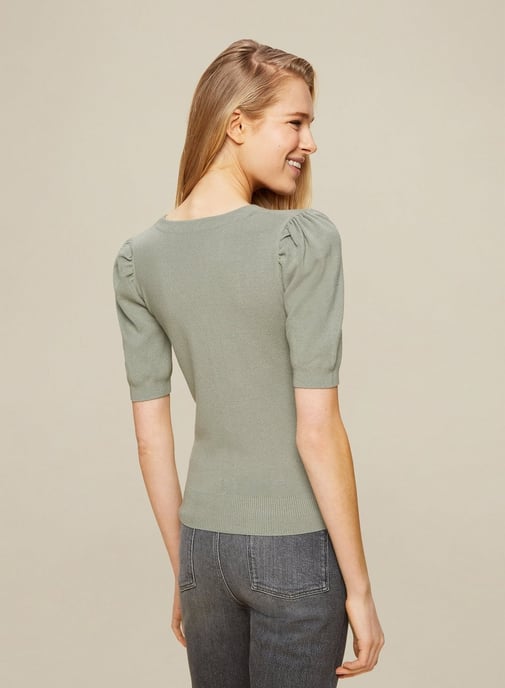 Dorothy Perkins Womens Green Puff Sleeve Cardigan 3/4 Sleeve Jumper Knitwear Top