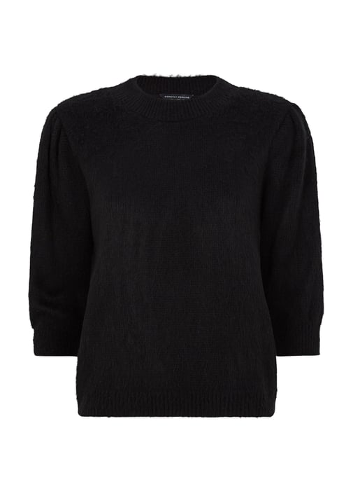 Dorothy Perkins Womens Black Knitted T Shirt 3/4 Sleeve Blouse Top Round Neck