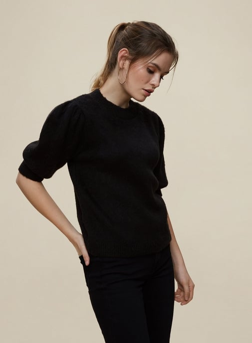 Dorothy Perkins Womens Black Knitted T Shirt 3/4 Sleeve Blouse Top Round Neck