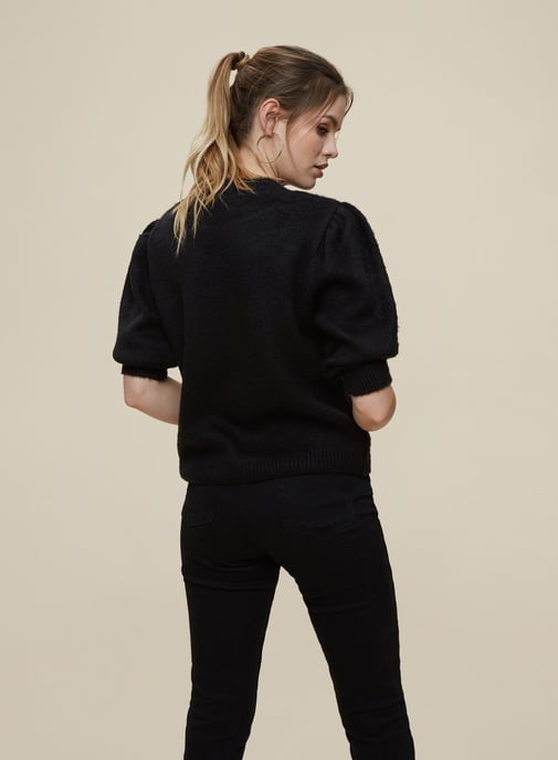 Dorothy Perkins Womens Black Knitted T Shirt 3/4 Sleeve Blouse Top Round Neck