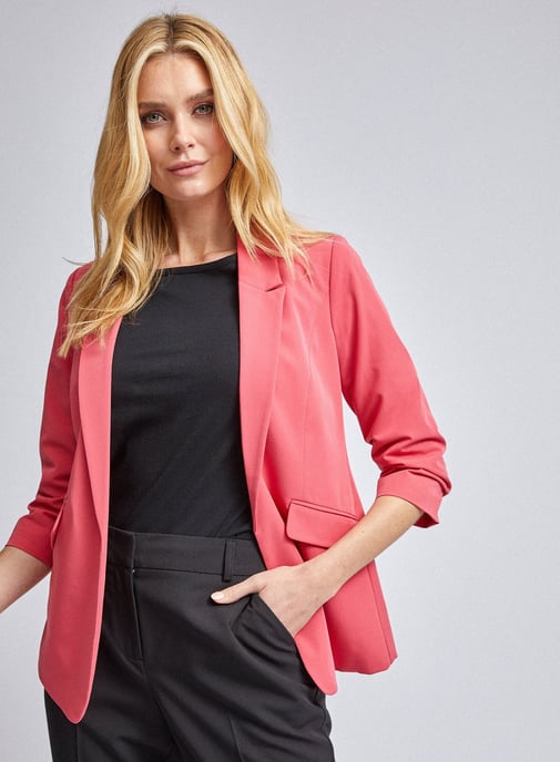 Dorothy Perkins Womens Pink 3/4 Ruched Sleeve Blazer Jacket Tailored Outerwear