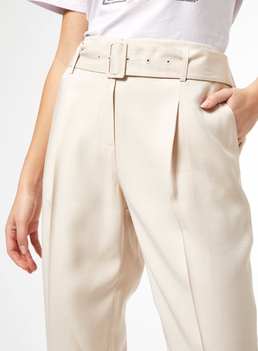 Dorothy Perkins Womens White Shimmer Tailored Trousers Pants Belt Side Pockets