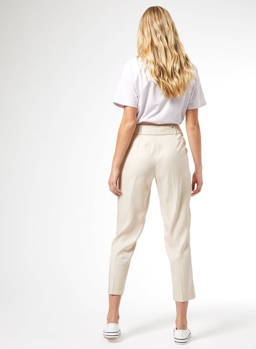 Dorothy Perkins Womens White Shimmer Tailored Trousers Pants Belt Side Pockets