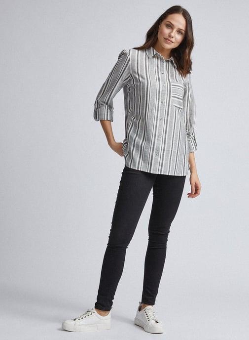 Dorothy Perkins Womens Multi Coloured Striped Linen Look Button Up Shirt