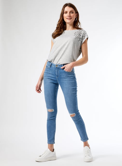 Dorothy Perkins Womens Blue Light Wash Darcy Rip Denim Jeans Cotton Skinny Pants