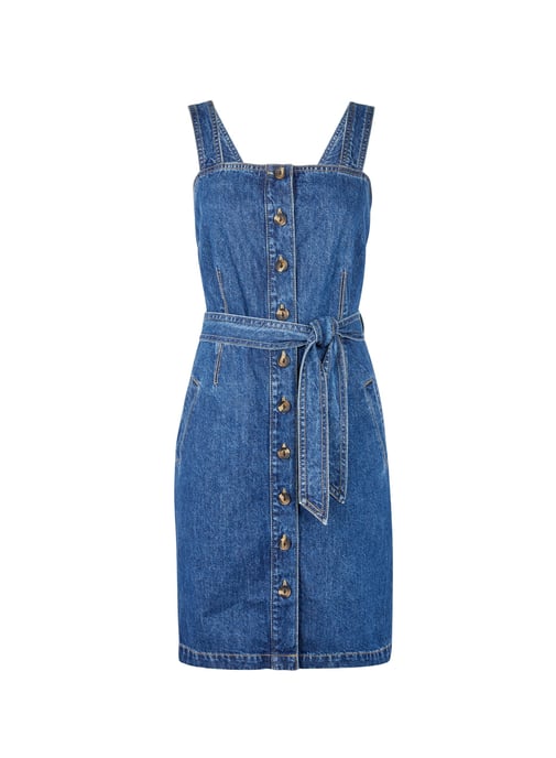 Dorothy Perkins Womens Blue Belted Pinafore Mini Dress Sleeveless Belt Detailing