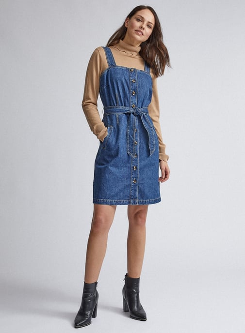 Dorothy Perkins Womens Blue Belted Pinafore Mini Dress Sleeveless Belt Detailing