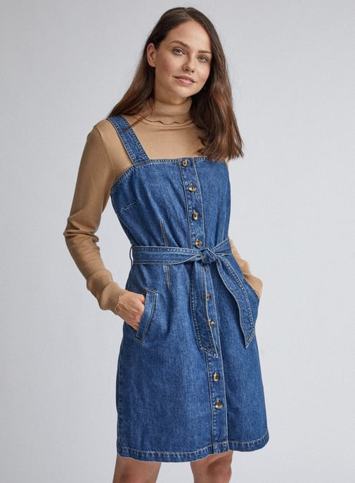 Dorothy Perkins Womens Blue Belted Pinafore Mini Dress Sleeveless Belt Detailing