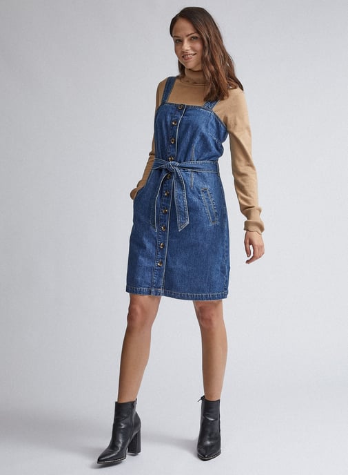 Dorothy Perkins Womens Blue Belted Pinafore Mini Dress Sleeveless Belt Detailing