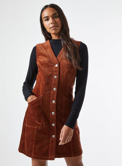 Dorothy Perkins Womens Brown Corduroy Pinafore Dress Sleeveless V-Neck