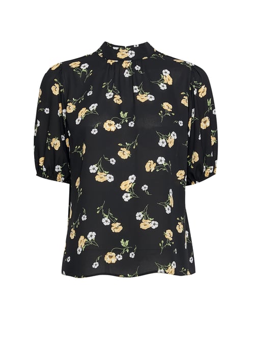 Dorothy Perkins Womens Petite Black Floral Top Turtleneck 3/4 Sleeve Blouse